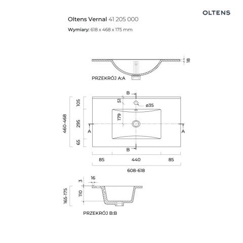 Vernal Oltens Vernal umywalka z szafką 60 cm szary mat 68000700 Vernal Oltens Vernal umywalka z szafką 60 cm szary mat 68000700