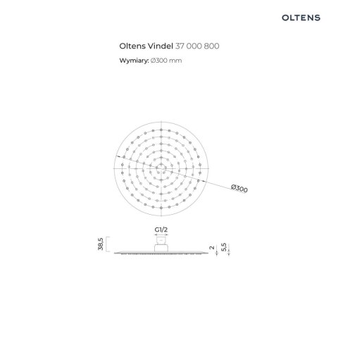 Vindel Oltens Vindel Lagan deszczownica 30 cm okrągła z ramieniem ściennym złoty połysk 36012800 Vindel Oltens Vindel Lagan deszczownica 30 cm okrągła z ramieniem ściennym złoty połysk 36012800