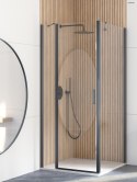 Hallan Oltens Hallan kabina prysznicowa 90x80 cm prostokątna drzwi ze ścianką czarny mat/szkło przezroczyste 20202300