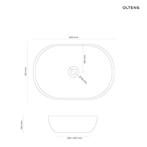 Hamnes Thin Oltens Hamnes Thin umywalka 60,5x41,5 cm nablatowa owalna z powłoką SmartClean czarny mat 40820300