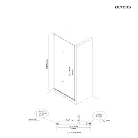 Rinnan Oltens Rinnan drzwi prysznicowe 100 cm wnękowe czarny mat/szkło przezroczyste 21209300