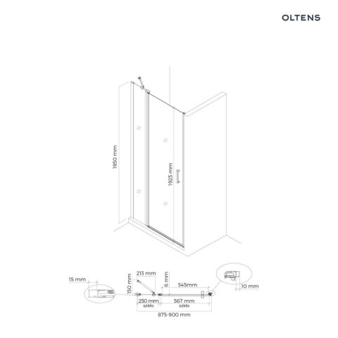Verdal Oltens Verdal drzwi prysznicowe 90 cm czarny mat/szkło przezroczyste 21204300