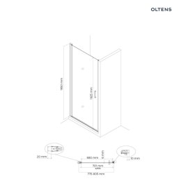 Rinnan Oltens Rinnan drzwi prysznicowe 80 cm wnękowe czarny mat/szkło przezroczyste 21207300