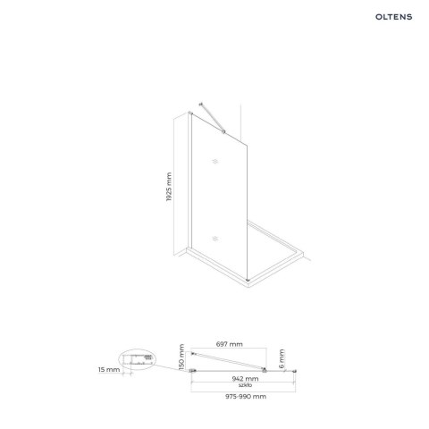 Hallan Oltens Hallan ścianka prysznicowa 100 cm boczna do drzwi czarny mat/szkło przezroczyste 22102300 Hallan Oltens Hallan ścianka prysznicowa 100 cm boczna do drzwi czarny mat/szkło przezroczyste 22102300