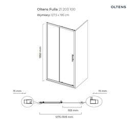 Fulla Oltens Fulla drzwi prysznicowe 130 cm wnękowe chrom błyszczący/szkło przezroczyste 21203100