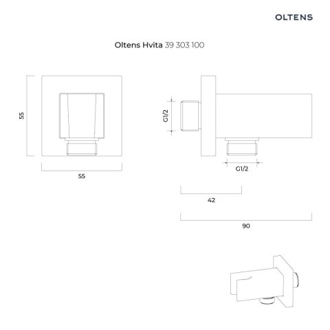 Hvita Oltens Hvita (S) przyłącze kątowe z uchwytem kwadratowe chrom 39303100 Hvita Oltens Hvita (S) przyłącze kątowe z uchwytem kwadratowe chrom 39303100