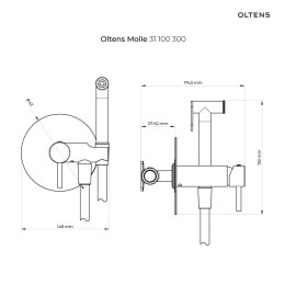 Molle Oltens Molle bateria bidetowa podtynkowa ze słuchawką prysznicową czarny mat 31100300