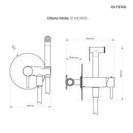 Molle Oltens Molle bateria bidetowa podtynkowa ze słuchawką prysznicową złoty połysk 31100800